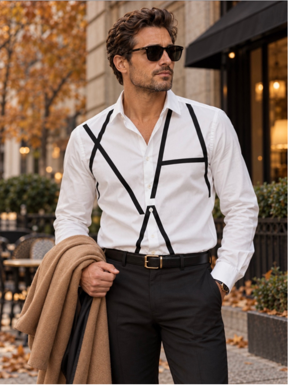 Armani Exchange A|X Men’s S White Black Oversized Logo Stretch Button Down Shirt